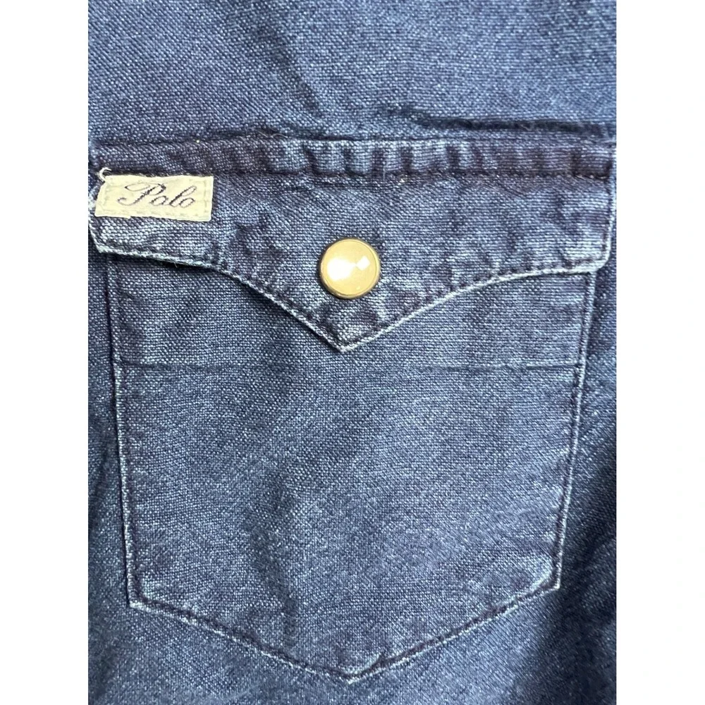 Polo Ralph‎ Lauren Western Denim Shirt Kids 6 Blue Short Sleeve Pearl Snap PA51